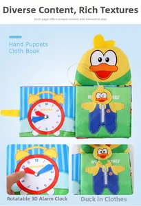 Duck cloth book detail with interactive clock and dressing skills practice for babies