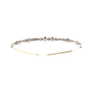 Detail of gold crystal headband with marquise and rectangular rhinestone inlay