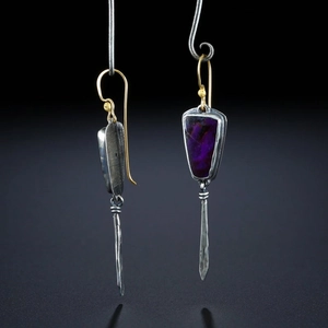 Boucles d'oreilles pendantes vintage pour femmes avec pierre violette et argent vieilli