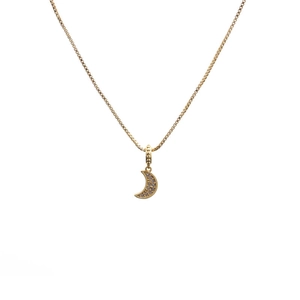 Gold moon pendant necklace featuring micro-pasted cubic zirconia for a minimalist look