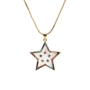 Star Moon Pendant Necklace Copper Micro Inlaid Colored Zircon Trendy Dainty Box Chain Jewelry For Women