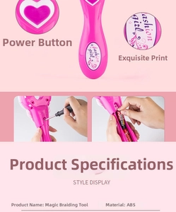 Detail view of pink electric hair braider showing ABS material and battery setup