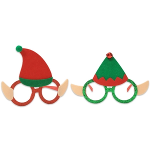 Cartoon Christmas elf glasses frames with red and green glitter for holiday party decor