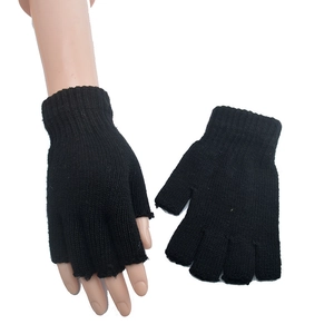 Classic black knitted wool fingerless gloves providing warmth and comfort in winter