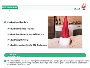 Detailed dimensions of the red and grey 63cm Christmas tree topper gnome ornament