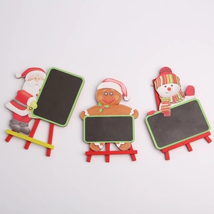 Mini Christmas wooden chalkboards with Santa, Gingerbread Man and Snowman on red easels