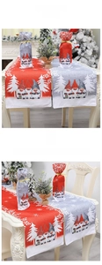 Christmas table runner with festive gnomes and snowflake prints in red and grey colors