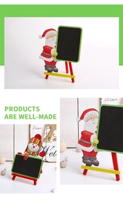 Detailed close-up of festive wooden mini chalkboards featuring Santa and Snowman figures