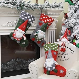 3D Gnome Christmas Stocking Faux Fur Non-Woven Fabric Polka Dot Snowflake Decoration Candy Gift Bag For Christmas Tree Party