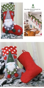 Detail of Christmas stockings with gnome plush, faux fleece, and hanging loops for decor