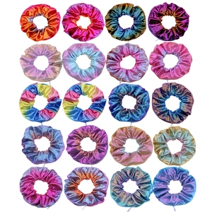Metallic Laser Gradient Hair Scrunchies With Hidden Zipper Pocket Elastic Polyester Fabric Hair Ties For Women Girls Shiny Holographic Accessory