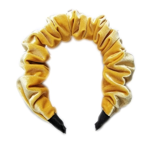 Yellow velvet ruched headband with retro pleated texture and high top volume style