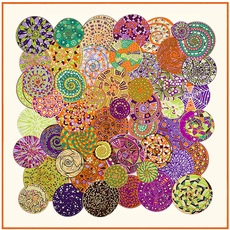 Detailed close-up of intricate doodle pattern on premium faux silk twill scarf fabric