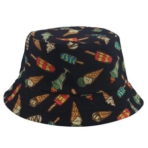 Bob bleu foncé avec motifs de glaces colorées et large bord pour une protection solaire optimale