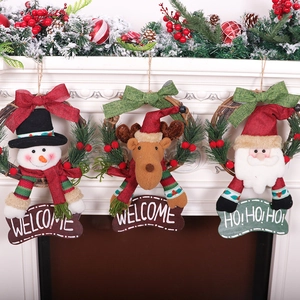 Christmas Wreath Pendant Vine Circle Santa Snowman Reindeer Fabric Hanging Decor Welcome Sign Door Wall