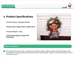 Christmas wreath detail showing a reindeer doll and welcome sign with 30cm height info