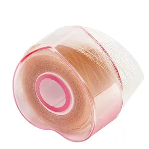 Lace mesh double eyelid tape roll in nude skin tone with pink heart shaped storage case