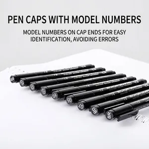 Waterproof fineliner pens set for sketching and drawing on a spiral notebook