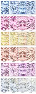 Macro display of assorted laser gold and silver butterfly nail art stickers in various colors