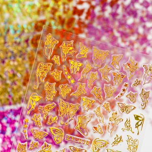 Gold butterfly and star nail art stickers with metallic finish, model ZY-038