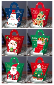 Collage showing various festive Christmas paper gift boxes with holiday patterns