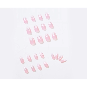 Short ballet nails with pink gradient and white flame design on a white background