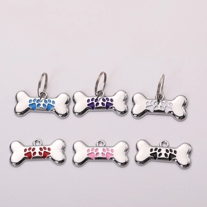 Bone Shape Pet ID Tag Zinc Alloy Metal With Paw Print Pattern For Dogs And Cats Collar Accessory Pendant