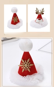 Details zu Weihnachts-Haarspangen mit roten Filzhüten, Rentiergeweihen und goldenen Schneeflocken