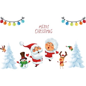 Merry Christmas wall stickers featuring Santa, snowman, and reindeer for window decor
