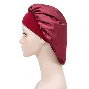 Wine red satin hair bonnet with elastic wide band for sleeping, smooth hair care for adults