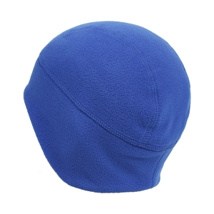 Detailed view of dark blue fleece sports cap with premium stitching for outdoor warmth