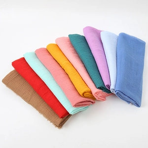 Cotton linen candy color pleated scarf with fringed edges, women fashion shawl multi color.