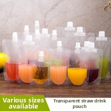 Transparent spout pouch for drinks with white leak-proof screw cap and various sizes