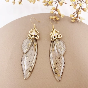 Detailed view of butterfly wing earrings with resin wings and gold leaf inclusions