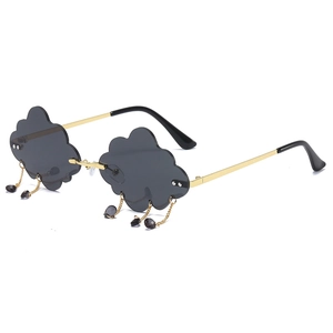 Trendy cloud-shaped sunglasses in gold frame with grey lenses and water drop charms