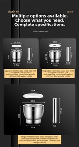 Macro view of 304 stainless steel mortar and pestle set showing brushed metal textures