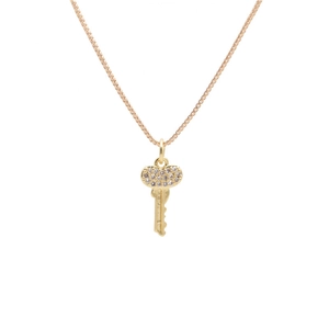 Elegant gold necklace with a micro-zirconia encrusted key pendant on a box chain