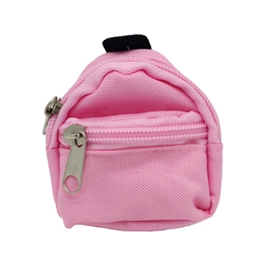 Pink mini backpack coin purse keychain in canvas fabric with silver metal zipper