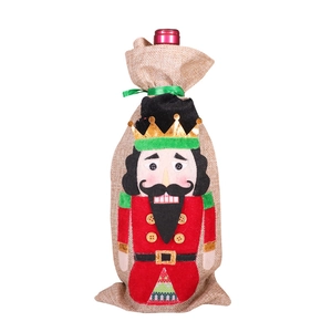 Nutcracker Christmas wine bottle cover made of burlap for holiday table decoration