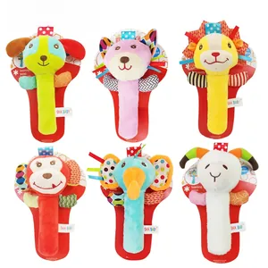 Detailed set of six plush animal rattles including lion, elephant and monkey toys