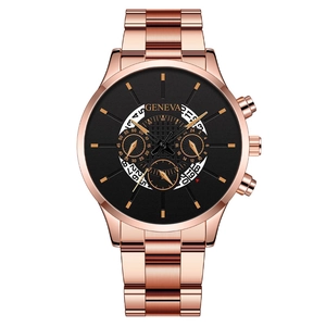 Geneva men's business quartz watch in rose gold with black dial and date window