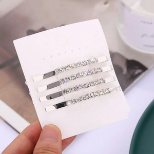 Sparkling silver rhinestone bobby pins set of 4 on display card for girls' hair styling