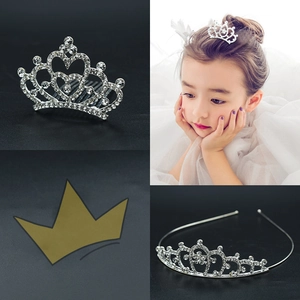 Silver rhinestone princess crown tiara set with heart design for girls' party hairstyles