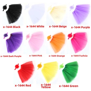 Detail grid showing eleven colorful tulle tutu skirts and matching floral headbands for babies