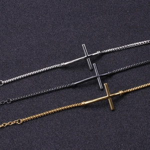 Men Cross Pendant Bracelet 316L Stainless Steel Polished Braided Chain Fashion Jewelry Accessory
