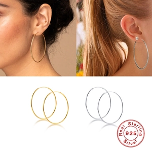 Classic large 925 sterling silver hoop earrings in polished gold and silver finishes
