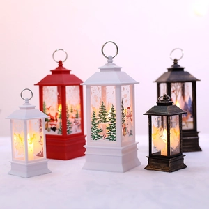 Retro Christmas LED Lantern Simulation Flame Small Oil Lamp Decorative Hanging Night Light Plastic Santa Reindeer Snowman Angel