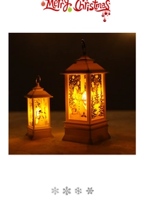 Detail of Christmas LED lanterns featuring snowman prints and warm glowing light