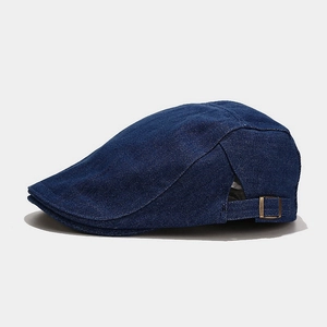 Washed Denim Flat Cap Vintage Distressed Cotton Ivy Hat With Adjustable Metal Buckle Casual Outdoor Sunshade Men Women
