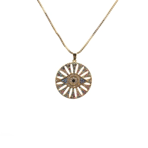 Evil Eye Pendant Necklace Copper Colorful Zircon Rhinestone Inlaid Box Chain Trendy Jewelry For Women Gift